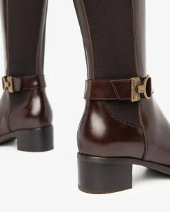 STIVALI VERA PELLE E TELA MARRONE