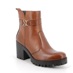 TRONCHETTI PELLE COGNAC CON FIBBIA DECORATIVA